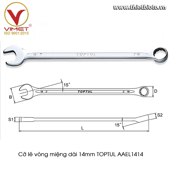 Cờ lê vòng miệng dài 14mm TOPTUL AAEL1414