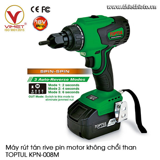 Máy rút tán rive pin motor không chổi than TOPTUL KPN-008M